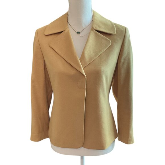 Luxury Akris Punto Women's Wool‎ & Angora Caramel Blazer Jacket Size 6 - Picture 1 of 9
